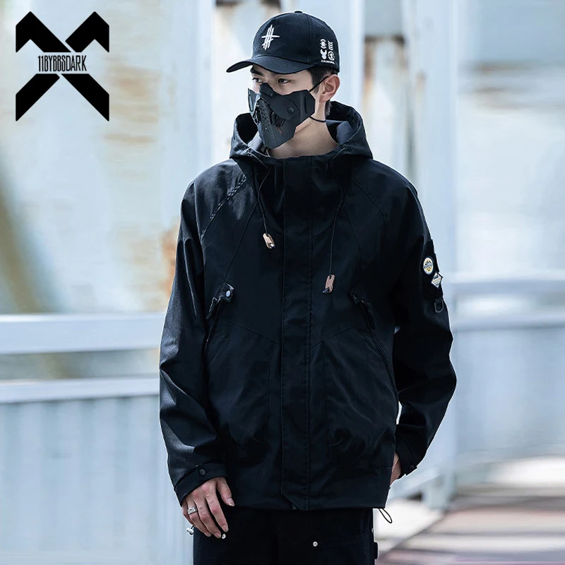 Men Hip Hop Hooded Windbreaker Jacket Oversized 2022 Function Loose Track Hoodie Jacket Coats Streetwear Male Clothing