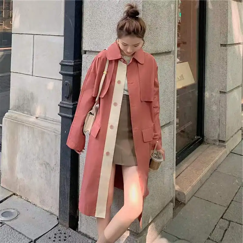 Women's Single-Breasted Temperament Coat Windbreaker New Mid-Length High-End Atmospheric Spring Autumn Popular Casual Jacket PP8