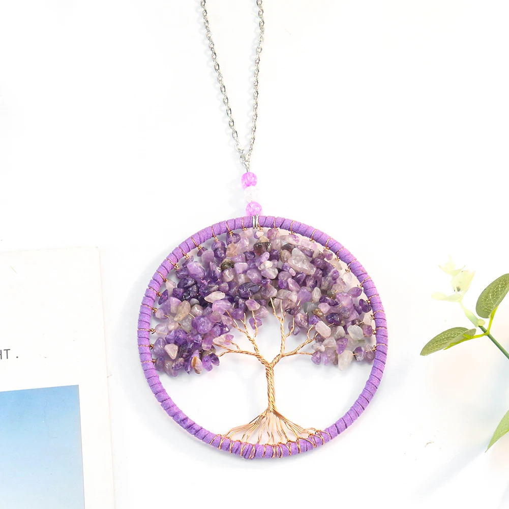 

Natural Color Crystal Gravel Tree of Life Pendant Copper Wire Winding Weaving Home Window Garden Decoration Accessories