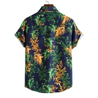 men top wear resistant buttons down short sleeve breathable surfing leaf print male shirt summer shirt for club