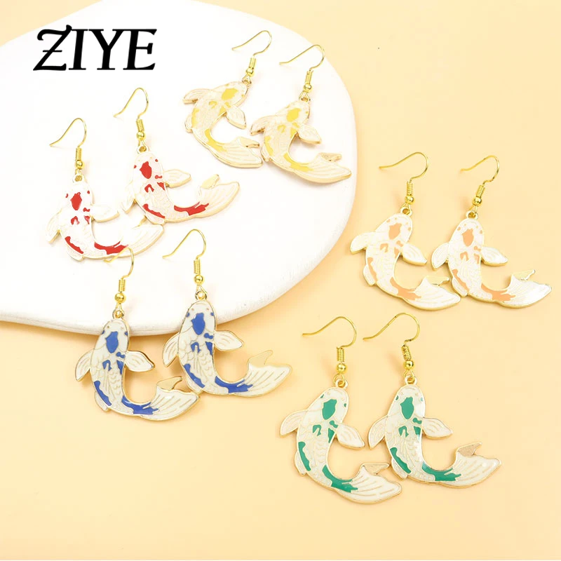 

Fashion Cute Koi Fish Drip Oil Drop Earrings Colorful Cartoon Fortune Luck Animal Dangle Earrings For Women Girls Trendy Jewelry
