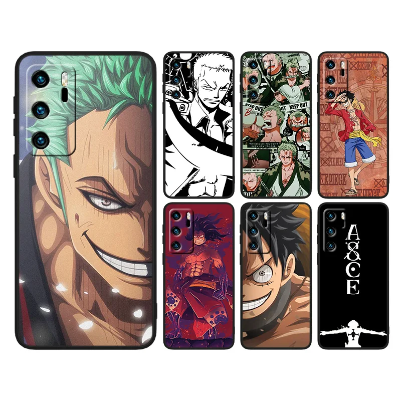 

Anime One Pieces For Huawei P50 P40 P30 P20 P10 P8 Pro Lite E 2017 5G Black Silicone Soft Luxury Phone Case Capa