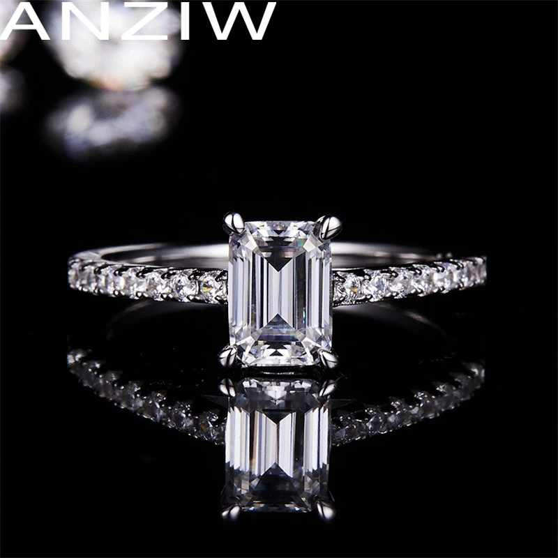 

Anziw 1.0CT Four Prong Classic Emerald Cut Moissanite Engagement Ring With Certificate 925 Sterling Silver Women Luxury Jewelry