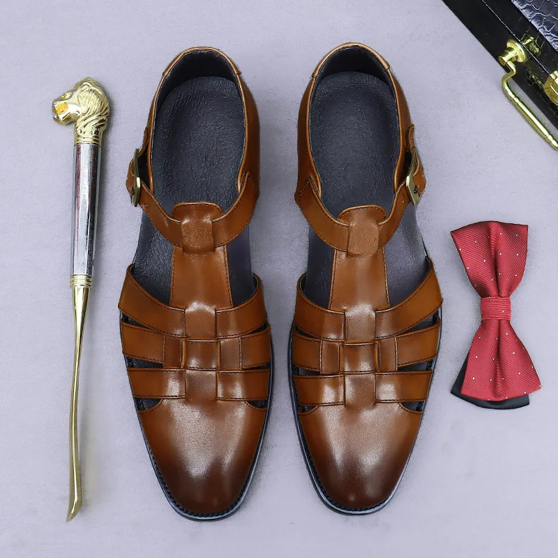 Сандалии в римском ретро-стиле мужские летние сандалии из натуральной кожи с