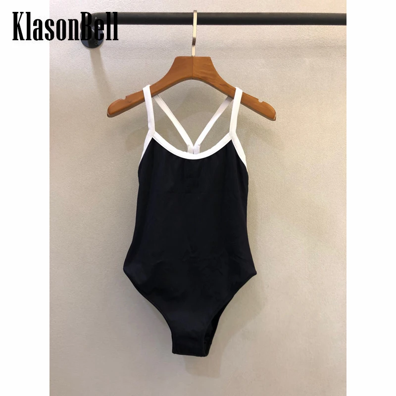 

5.6 KlasonBell Rhinestone Letter Sexy Backless Suspender Slim Contrast Color One Pieces Swim Bodysuit Swimsuit Women