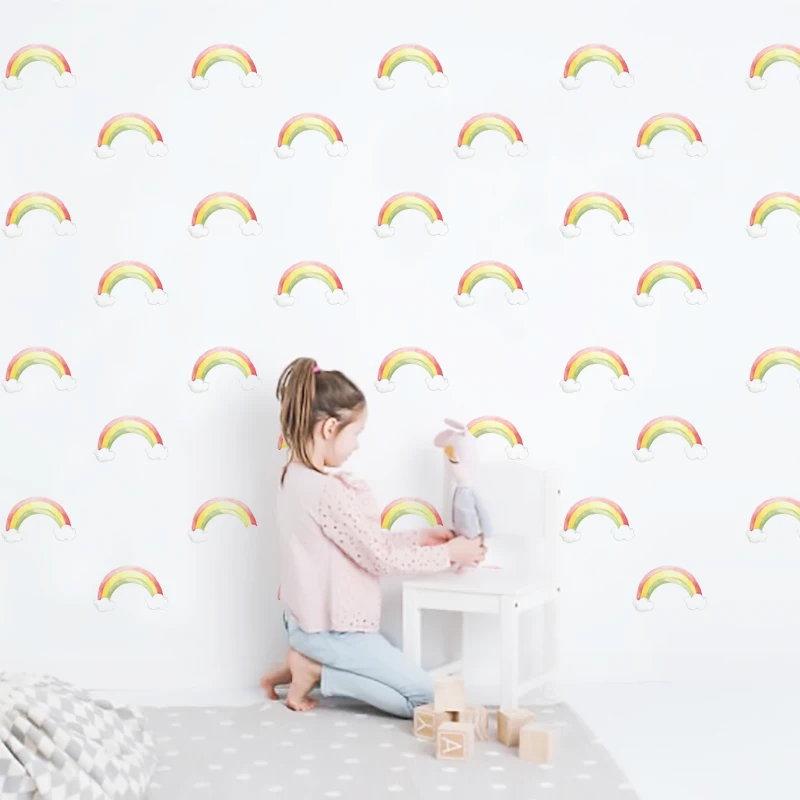 52pcs Rainbow and Stars Soft Pink Watercolor Wall Stickers Pattern Decals Baby Nursery Art Decorative Kids
