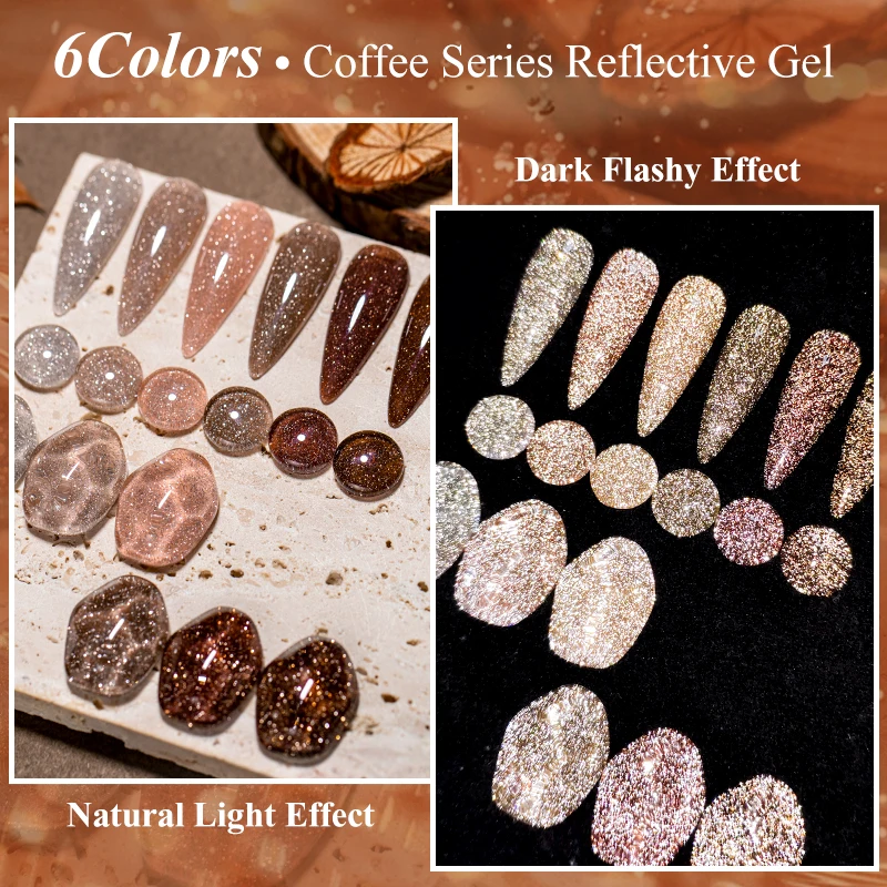MEET ACROSS 7ml Coffee Series Reflective Gel Nail Polish Winter Autumn Glitter Dark Flashy Effect Art Varnish Manicure