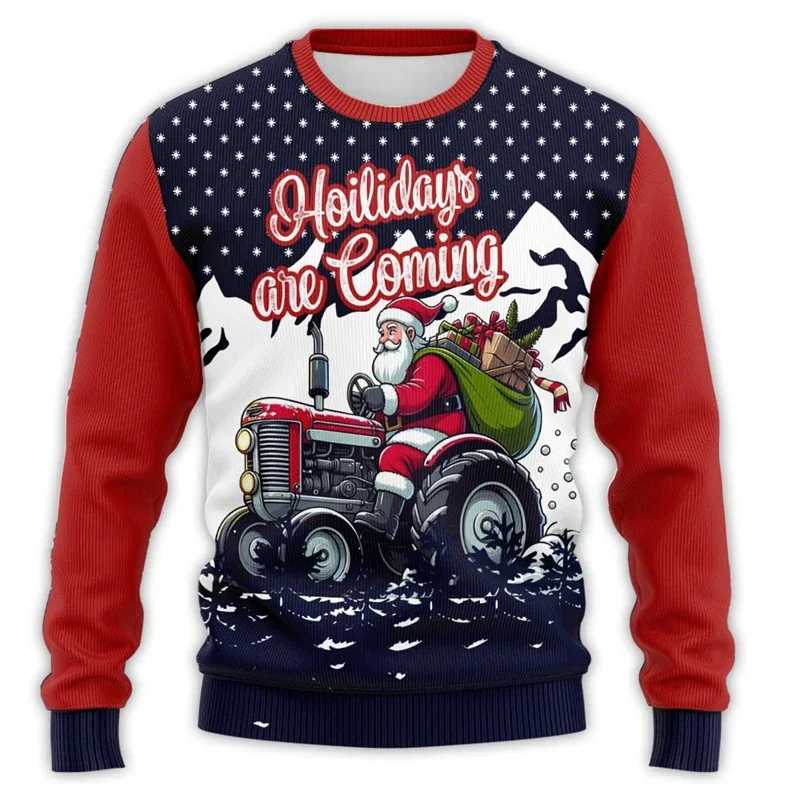 Фермерский трактор Санта-Клаус графические толстовки повседневный мужской