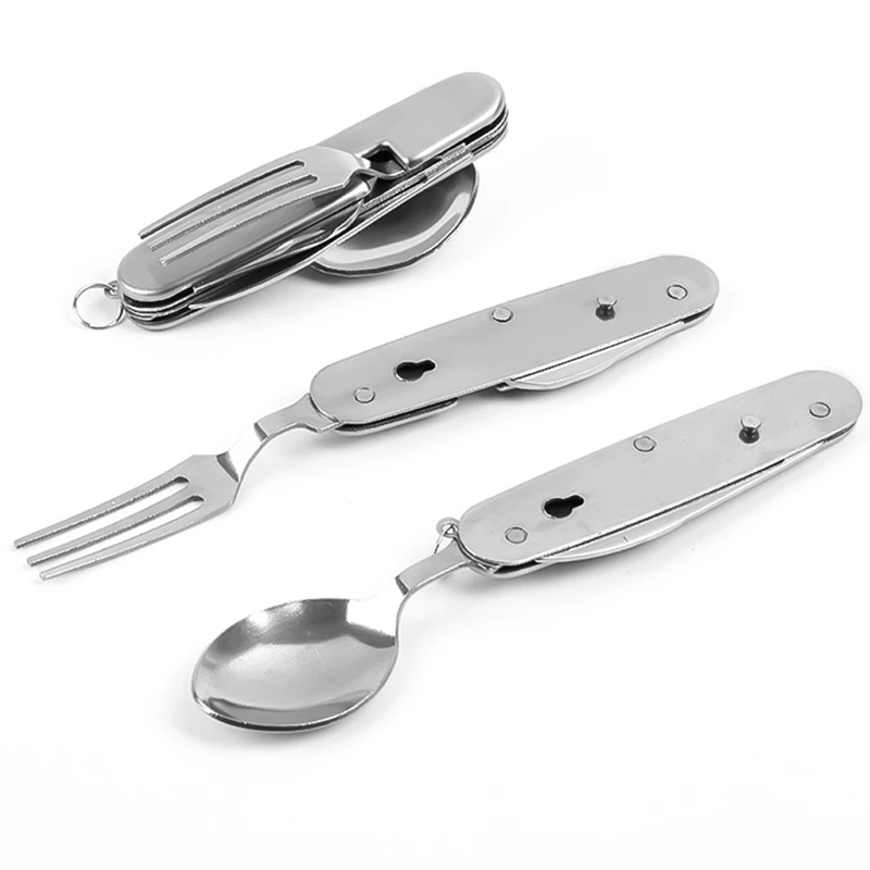 6-in-1 Portable Camping Cutlery Set Stainless Steel Folding 