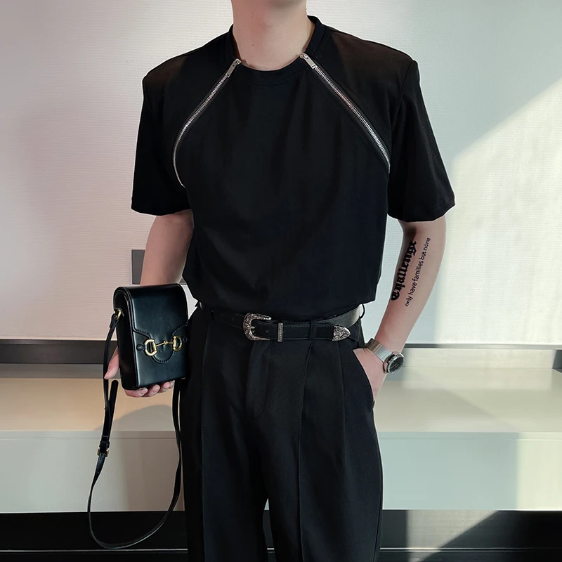 

Мужская футболка на молнии с коротким рукавом, с круглым вырезом