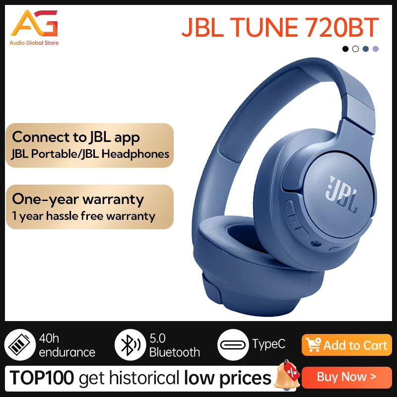 

Беспроводная Bluetooth-гарнитура JBL TUNE 720BT с поддержкой Bluetooth 5,3 и функцией громкой связи