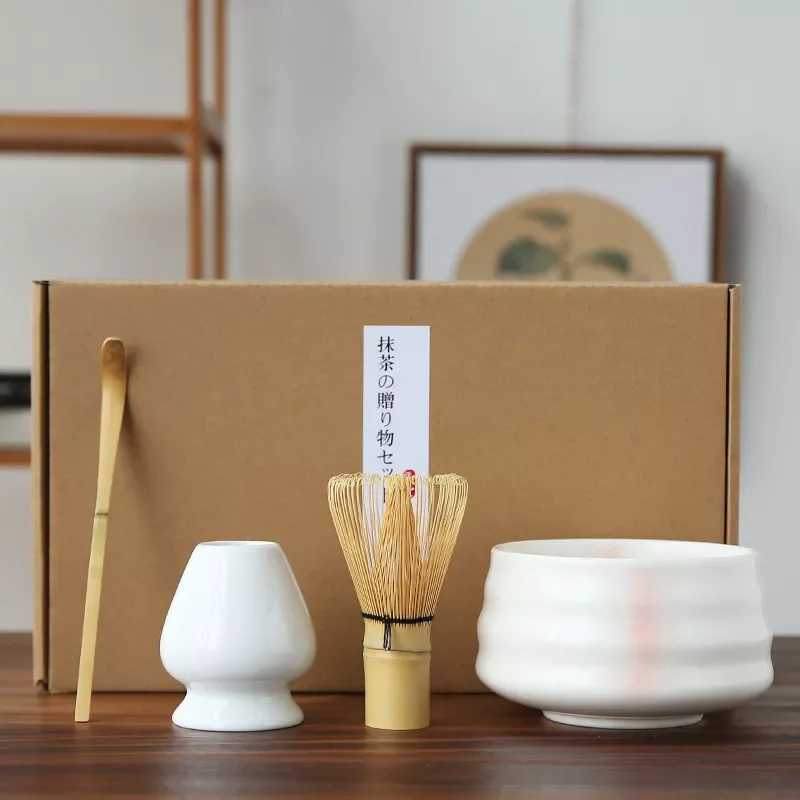

4pcs/set Traditional Matcha Giftset Bamboo Matcha Whisk Scoop Ceremic Matcha Bowl Whisk Holder Japanese Tea Sets Supplies