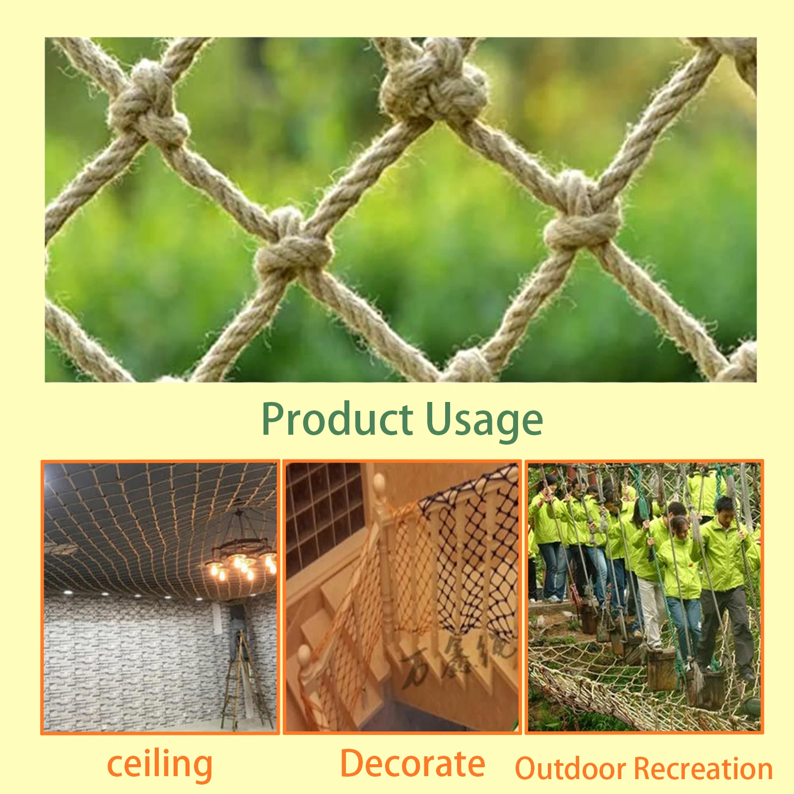 Hemp Rope Net Ceiling Mesh Plant Support Tool Stair Balcony Durable Practical Wall Decor Trellis Netting For Climbing Plants images - 6