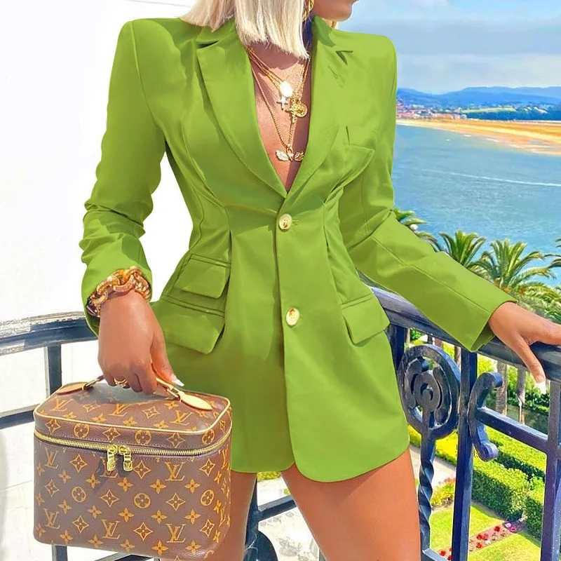 Woman Solid Colors Single Breasted Office Blazer 2023 Spring Autumn New Fashion Commute Business Suit for Women with Ruched Y2k