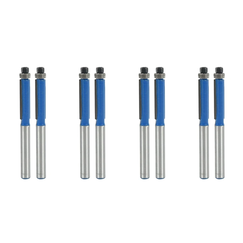 

8Pcs 2.6 Inch Long 2 Edges Flush Trim Router Bit 1/4 Inch X 1/4 Inch For Carpenter