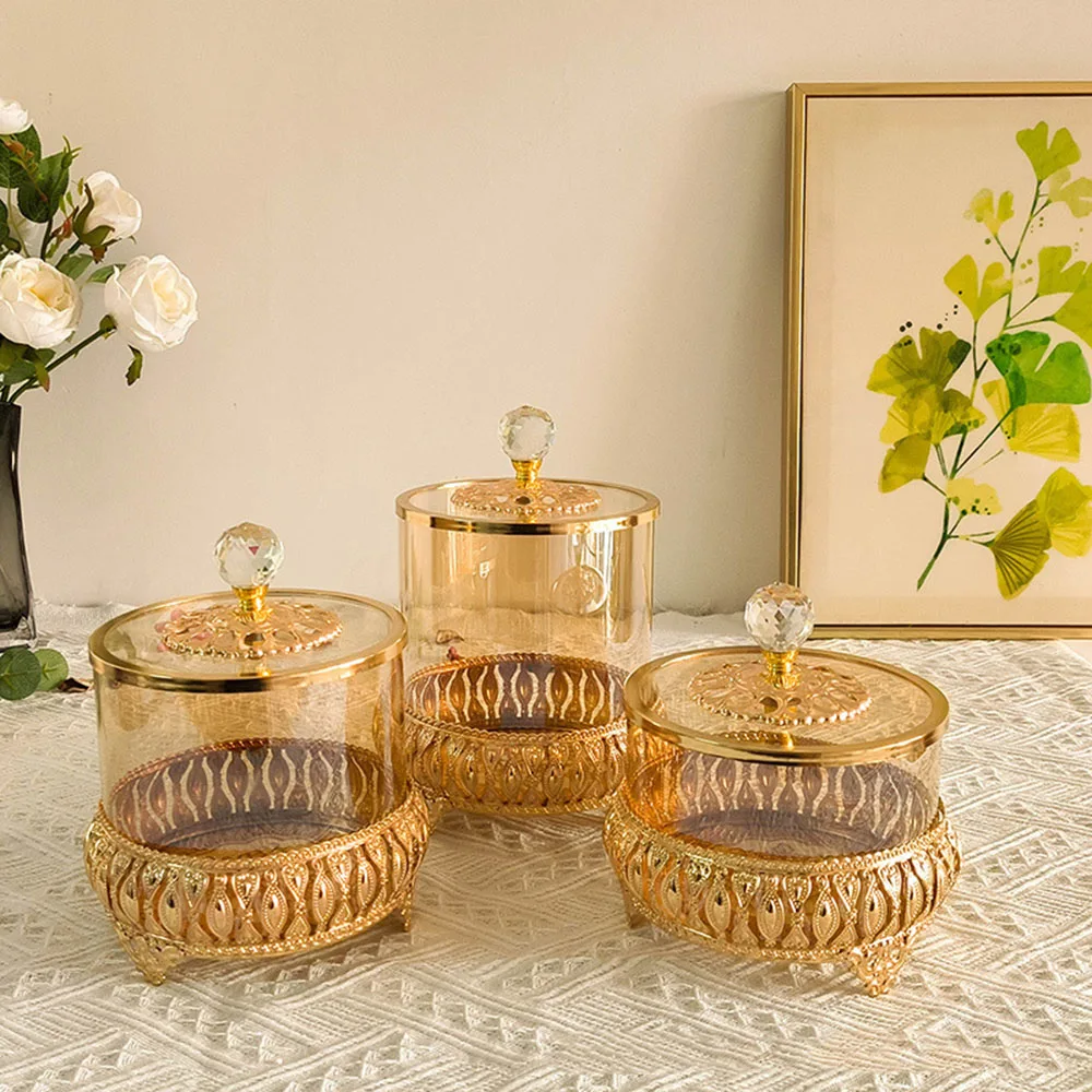Роскошный стиль Золотое Хрустальное стекло с крышкой декоративная банка для