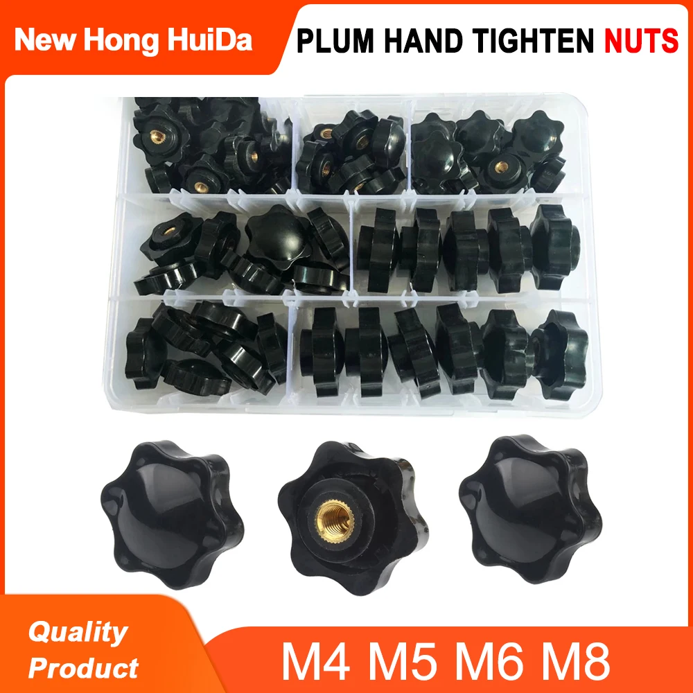 

M4 M5 M6M8 Plum Hand Tighten Nuts Handle Thread Star Mechanical Knob Thumb Clamping Blind Though Black Manual Nut Assortment Kit
