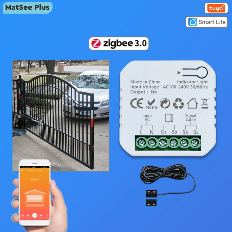 

Tuya Smart Life ZigBee Motorized Swing Gate Sliding Gate Controller Dry Contact 110V 240V Voice Control with Alexa Google Home