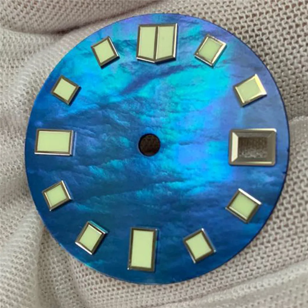

Creative Watch Dial Shell Pattern Blue Dial Replacement 28.5MM Green Luminous Watch Dial for NH35 Watch Movement