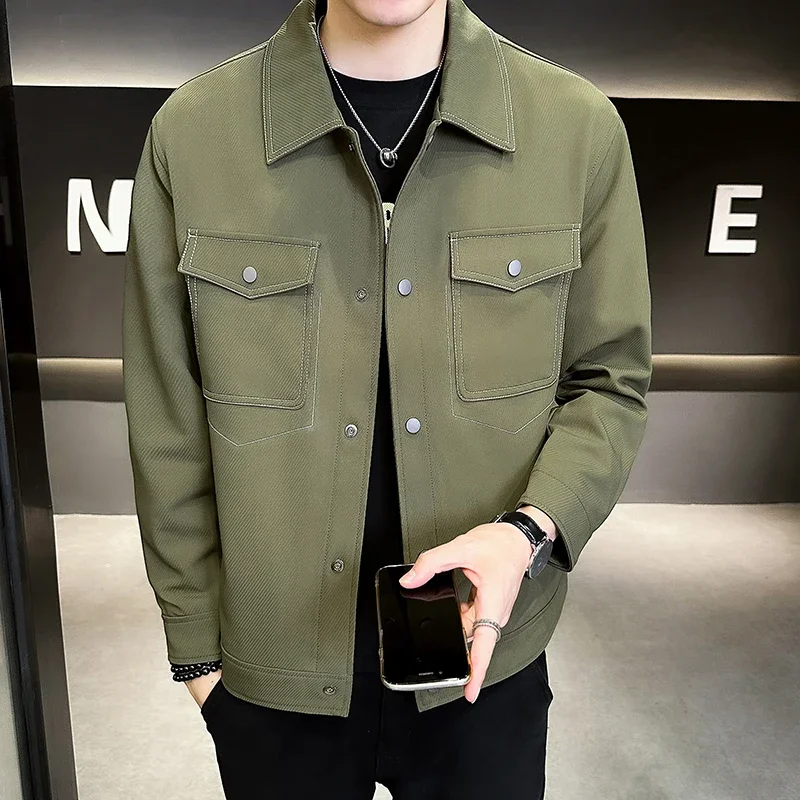 

2023 Men New Elastic Jacket Luxury Simple High-end Quality Spring Autumn Men Lapel Casual Jacket Coat Slim Fit Classic Outwear