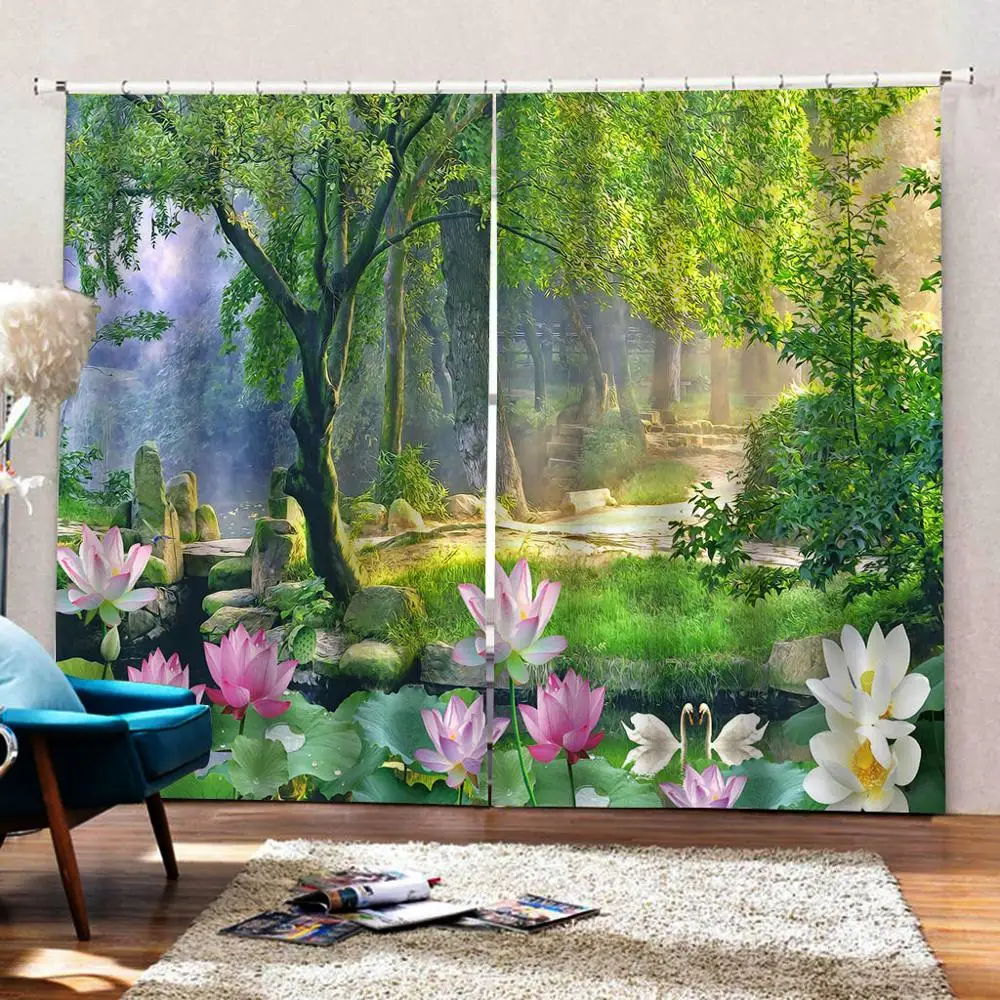 Зеленый лесной парк шторы с затемнением роскошные 3D комплект для спальни