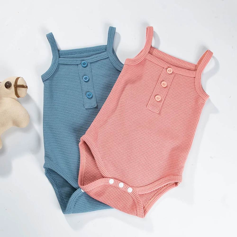 Baby Girls Sleeveless Jumpsuits Boys Short Sleeve Romper Summer Clothes Solid Color Newborn Clothing 3-18 Months Overalls