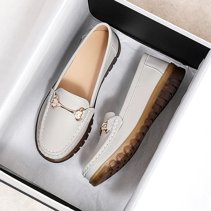 New Women Genuine Leather Flats Platform Woman Ladies Casual Shoes Luxury Loafers Female Slip-on Boat Walking Shoes Moccasins
