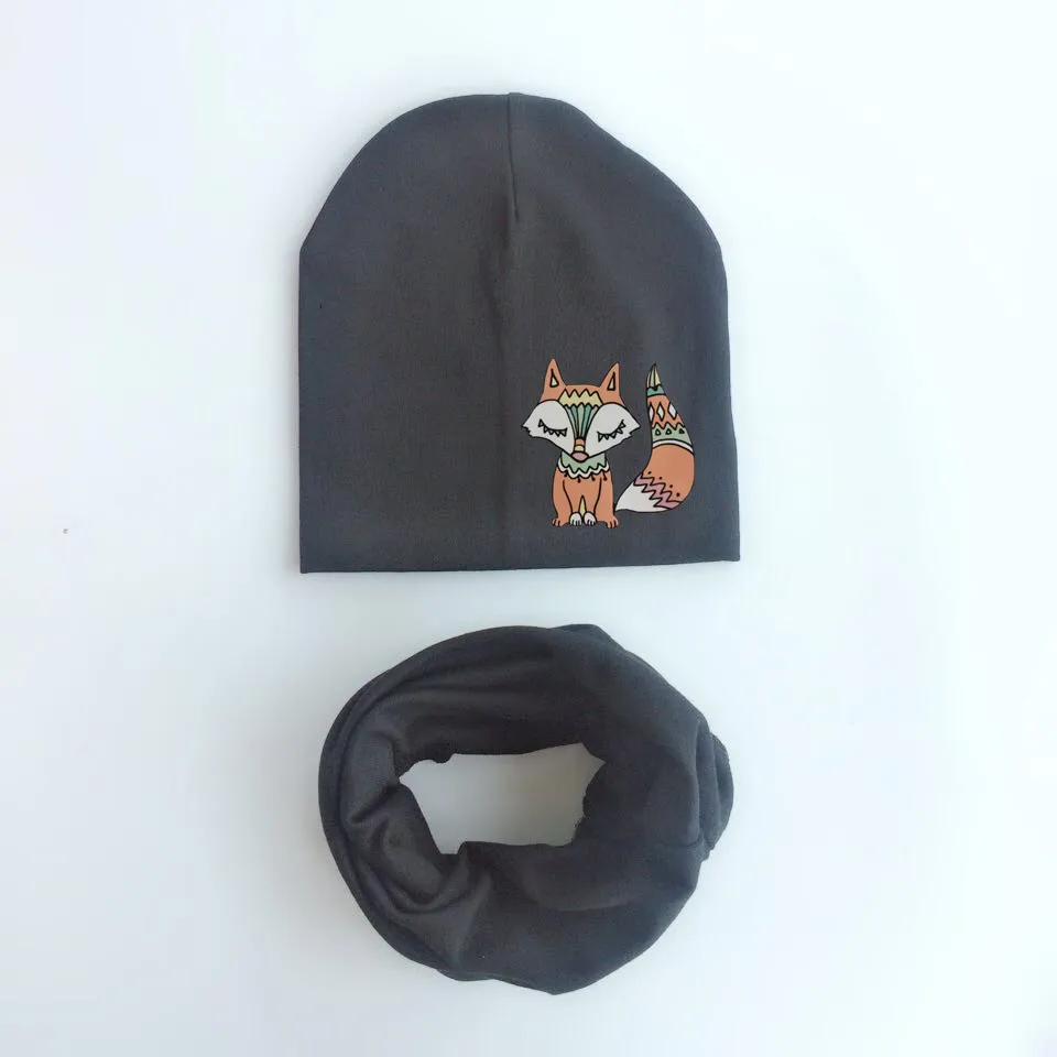 Baby Hat Scarf Autumn Winter Crochet Girl Boy Beanie Cap Children Hats Toddler Kids Collars gorros boho fox1 Set | Детская одежда и