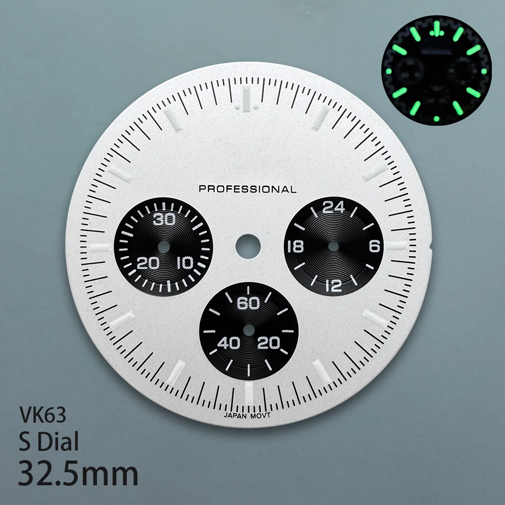 Фото 32,5 мм S логотип Speed профессиональный циферблат подходит для механизма VK63 зеленый светящийся высококачественный модификация часов аксессуары №5