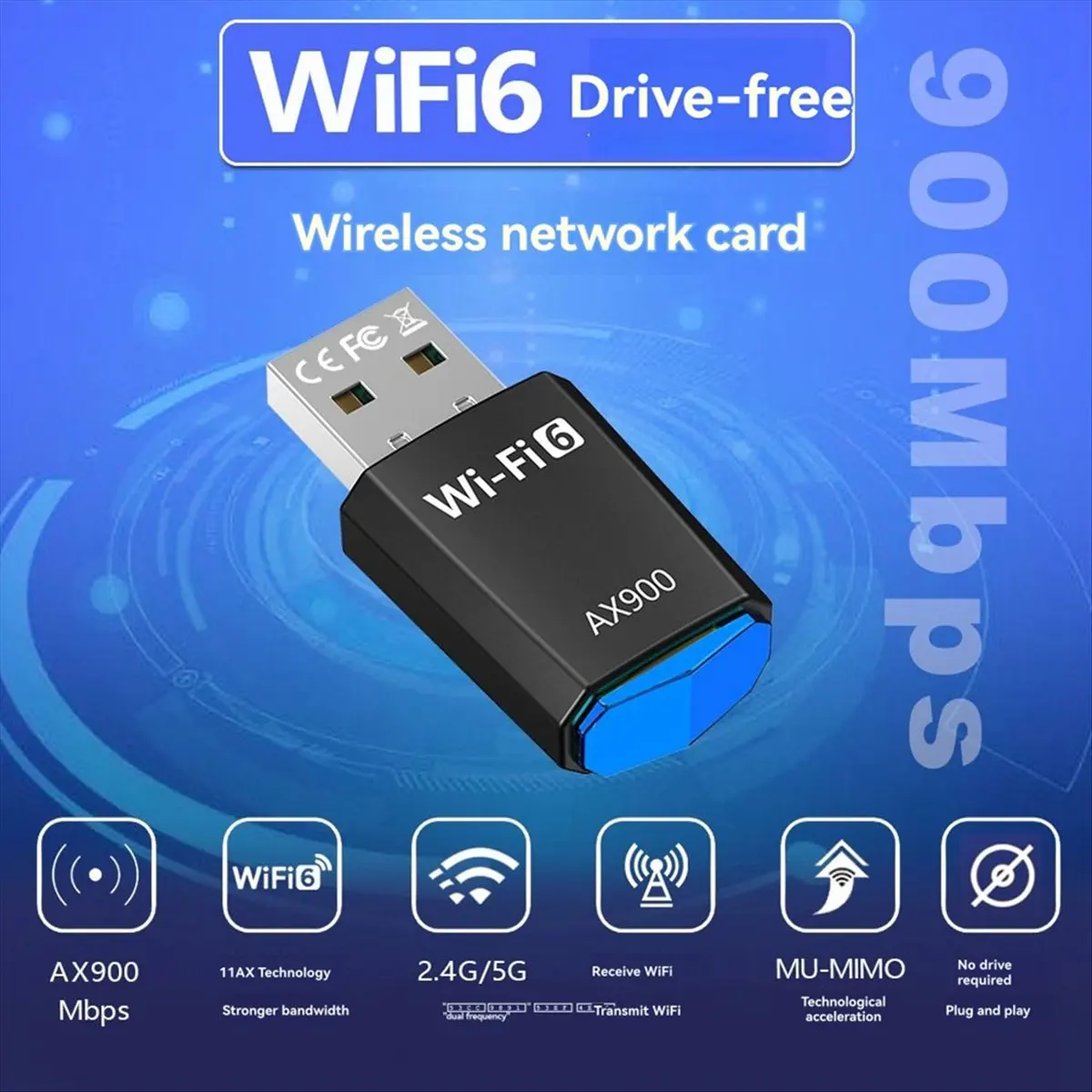 Фото (DT93) AX900 WiFi6 WiFi-адаптер 900 Мбит/с USB-адаптер Wi-Fi Bluetooth 2,4G/5ГГц 802.11ax для ноутбуков Windows 7/10/11 №2