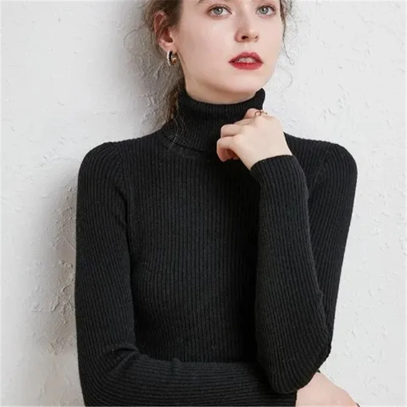 

2021 Autumn Winter Basic Sweater Women Knitted Tops Pullover Sweater Long Sleeve Turtleneck Slim Jumper Soft Warm Pull Femme
