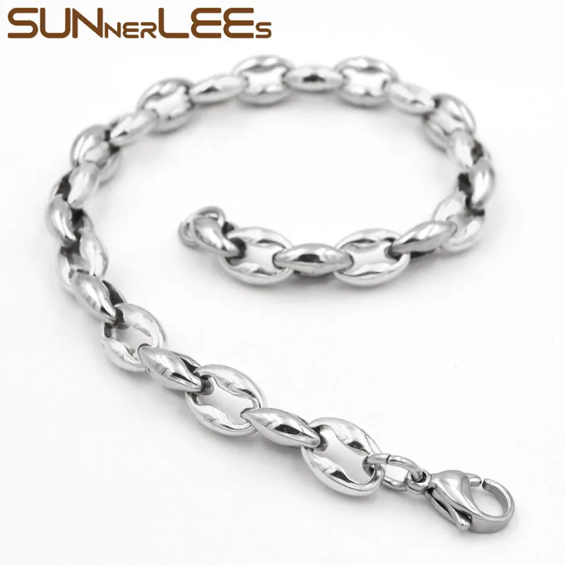 

SUNNERLEES ювелирные изделия 6 мм ~ 10 мм Мужские и женские цепочки из нержавеющей стали в виде кофейных зерен браслет серебристого цвета с золотым...