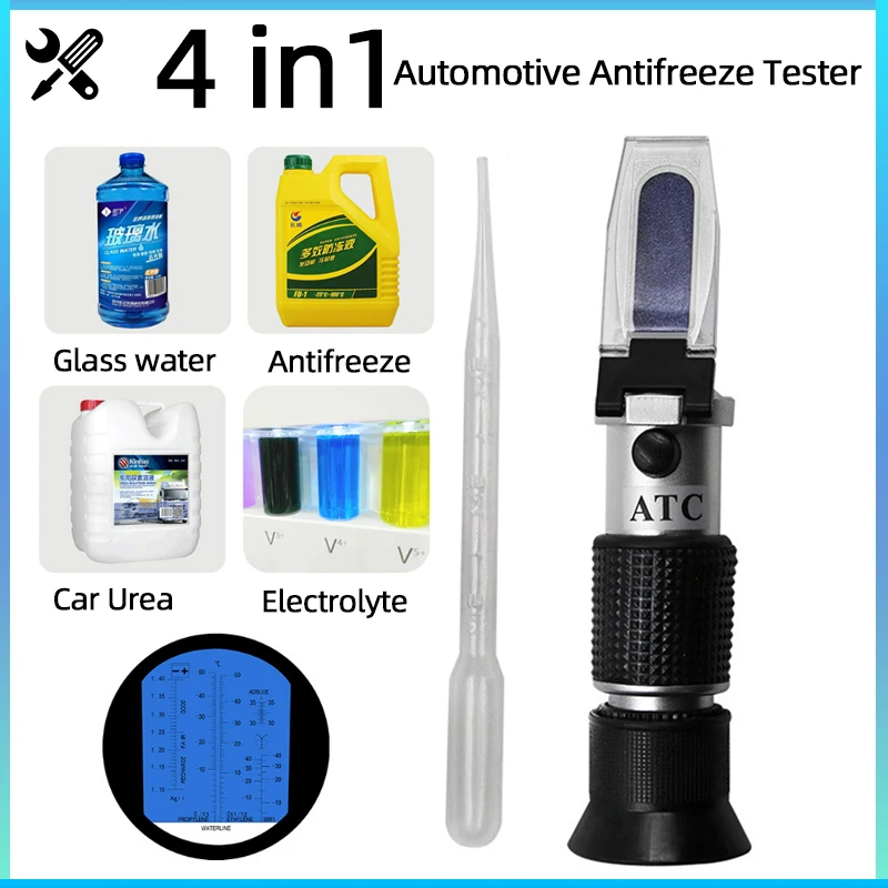 4 in 1 Automotive Antifreeze Refractometer Car Urea Fluid Tester Battery Freezing ATC Detector Handheld Electrolyte Hydrometer