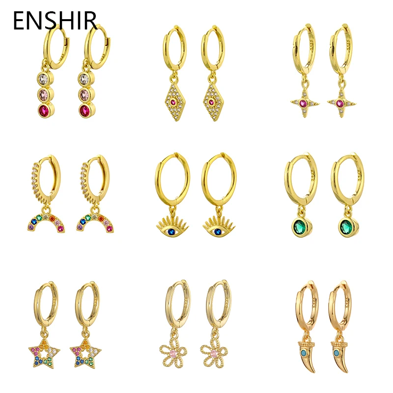 

ENSHIR Colorful Zircon Pendant Hoop Earrings for Women Men Dainty Earrings Jewellry New