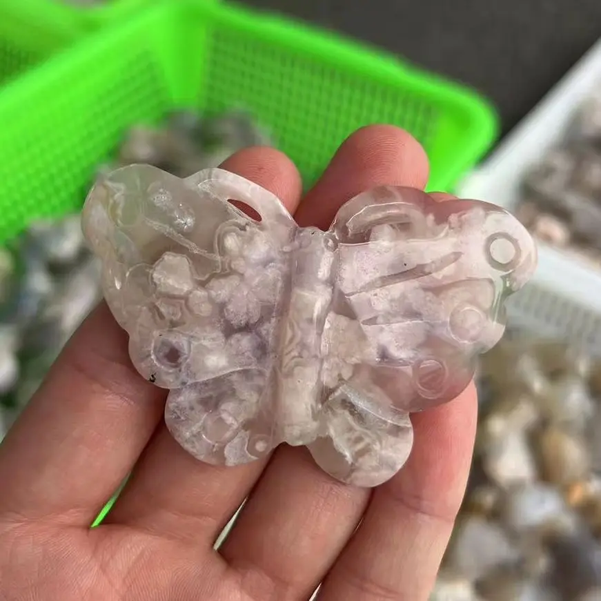 

1pcs Natural cherry blossom Agate Crystals Healing Natural Stone And Crystals Butterfly Stones Quartz Home Decoration Gift