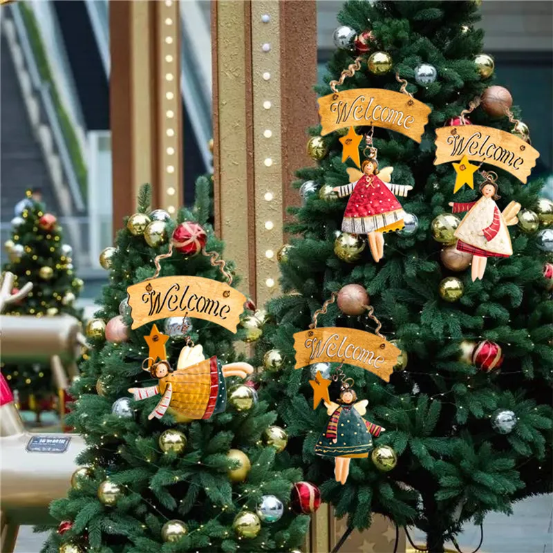 

Американский креативный Рождественский Ангел в стиле ретро, деревянная подвеска, подвесные украшения для рождественской елки, новогодние ...
