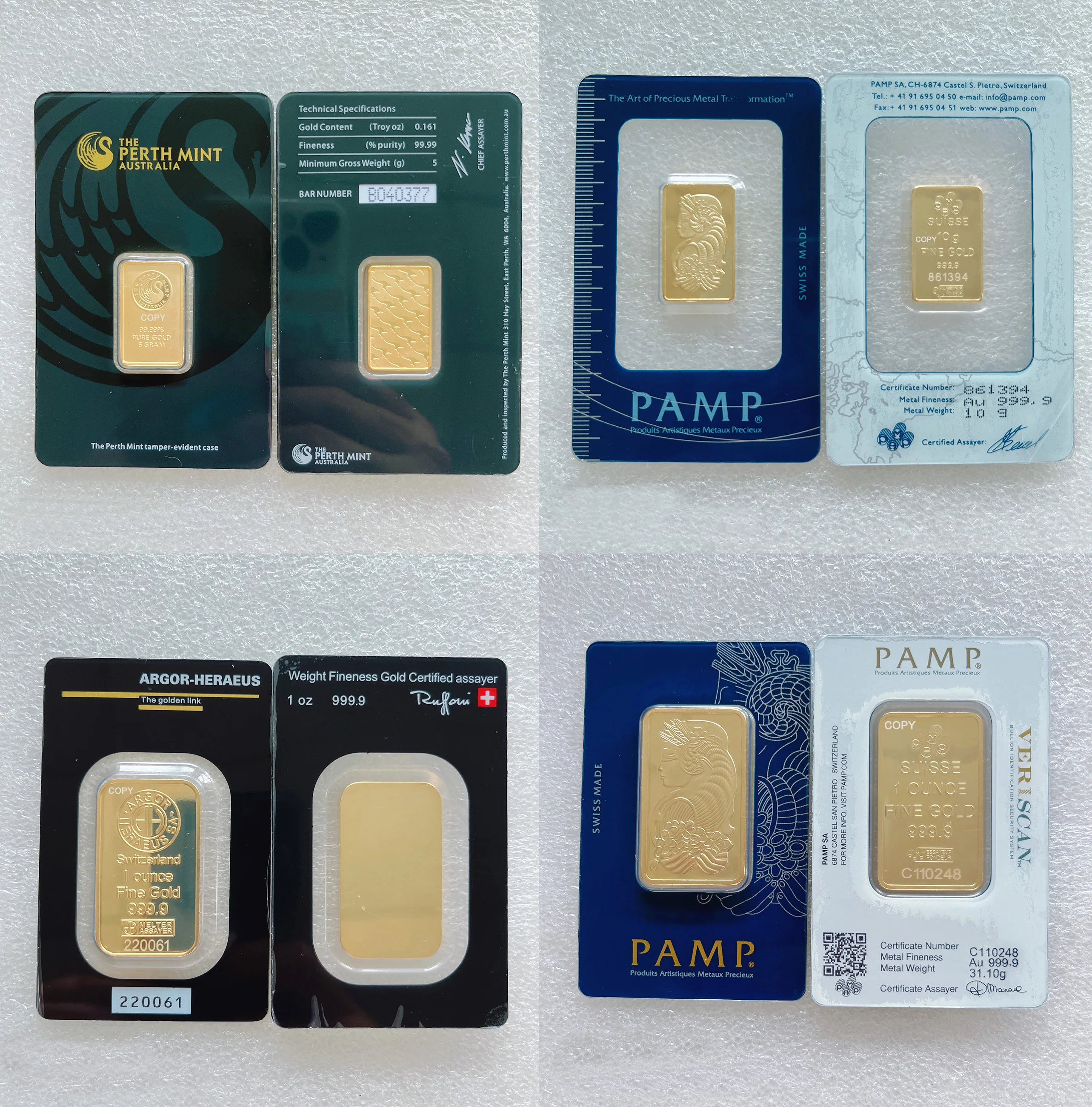 

Sealed Packaging 1oz/2.5g/5g/10g/20g/50g/100g 24k Gold Plated Bar (Non-magnetic) 1:1 Original Copy Bullion Ingot