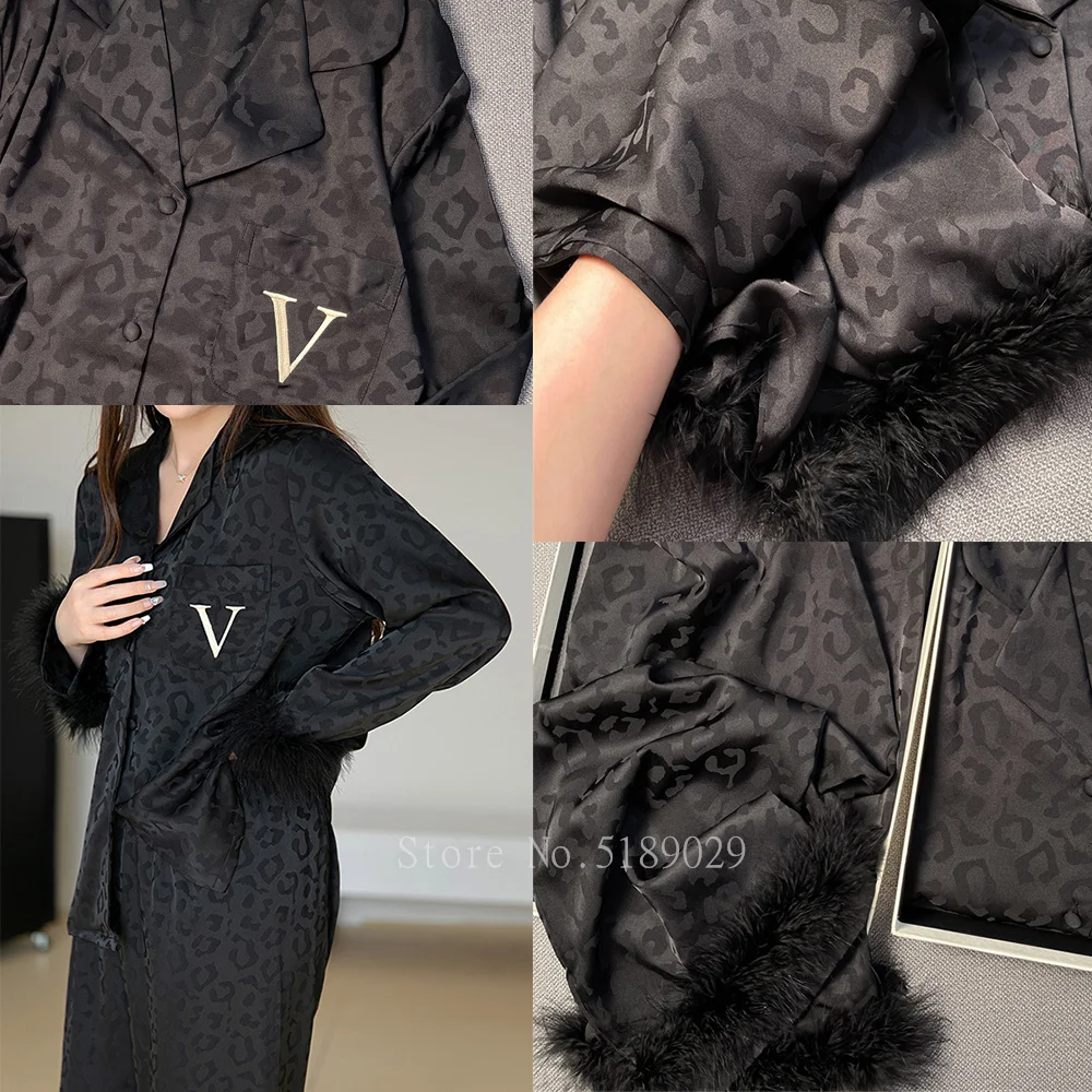 Женская пикантная Пижама с вышивкой рубашка и брюки роскошная перьями свободный