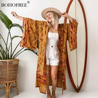 bohemian oversized loose fit floral print cotton boho chic kimonos blusas female cover ups lady long robes