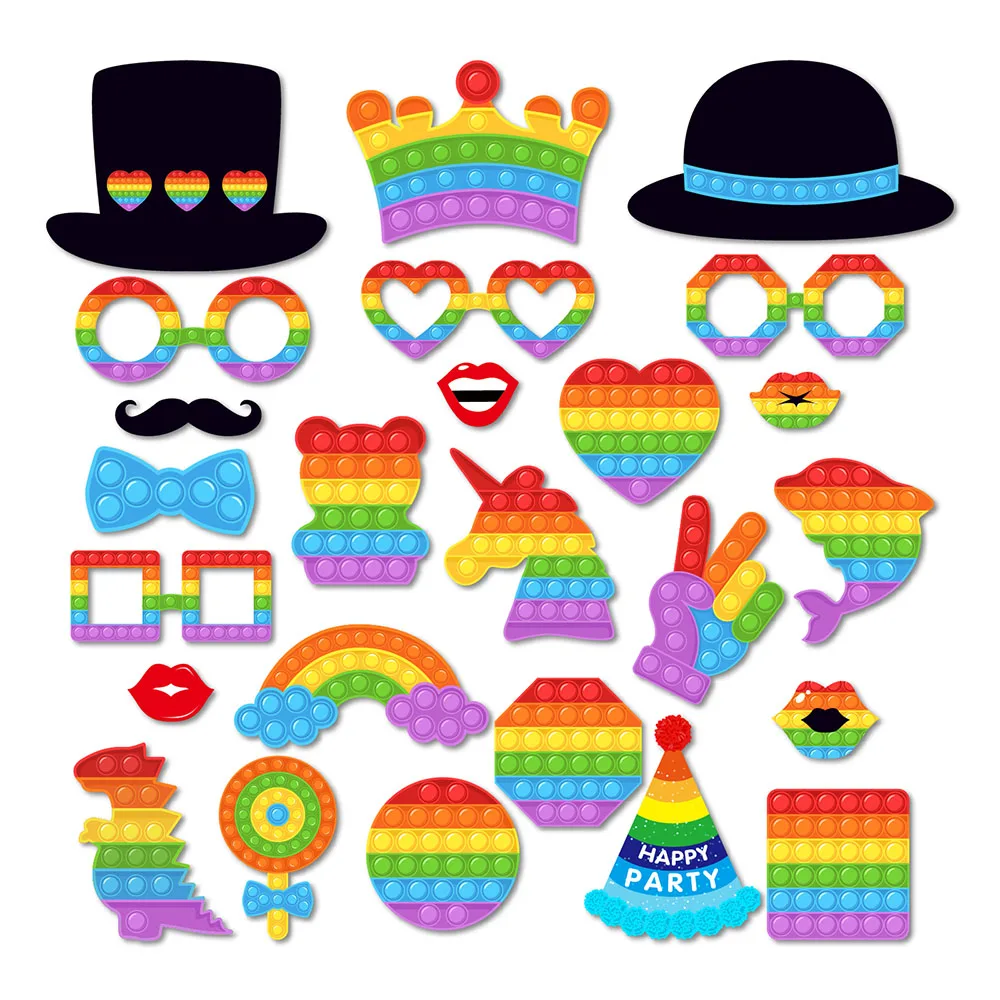 

25pcs Cool Squeezesensory Toy Unicorn Bubblefidget Mouse Unzip Game Birthday Party Photobooth Props Baby Shower Party Supplies