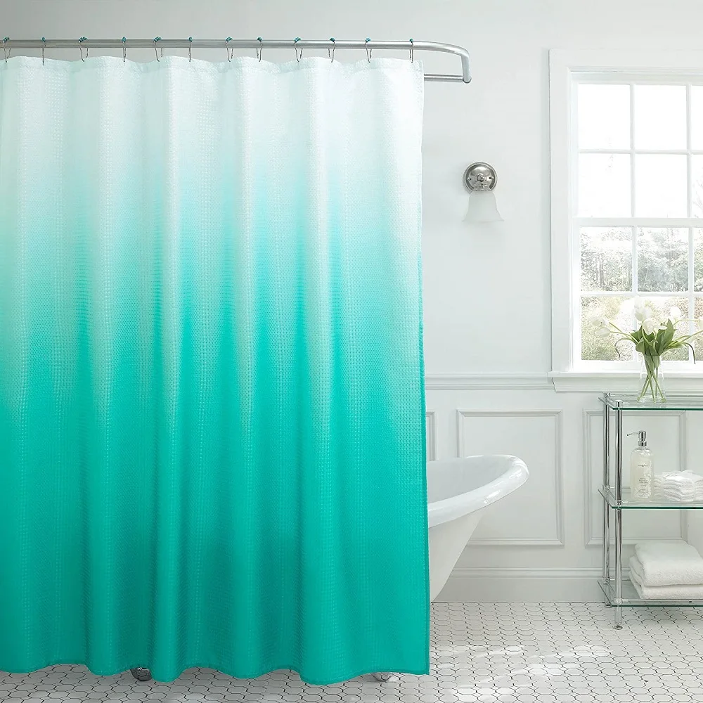 

Gradient Teal Polyester Shower Curtain Abstract Geometric Aqua Ombre Waterproof Bath Curtains Bathroom Decor with Hooks Screens