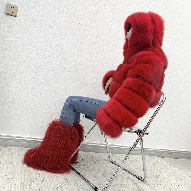 Зимние сапоги из натурального овечьего меха новинка теплый модный стиль высокое