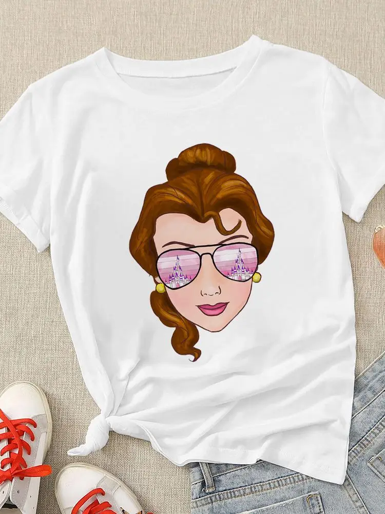 

Disney T-Shirt Women Belle Princess Sunglasses Series New Cool Trendy Casual Modern Comfy Disney Brand Print Exquisite Tshirt