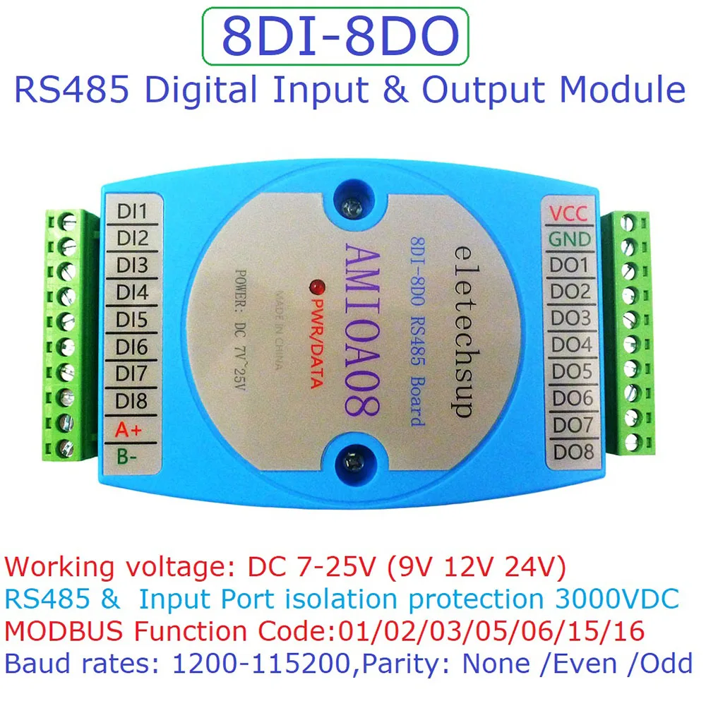 

DC7-25V Digital Input and Output Module Optocoupler Isolation RS485 MODBUS RTU Communication Board