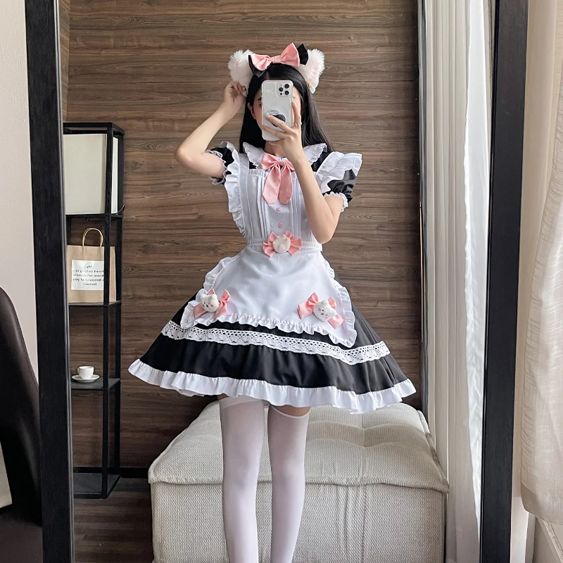 

Harajuku Lolita Dress Japanese Gothic Maid Dress JK Gyaru Anime Apron Bow Maid Dresses Sexy Women Cosplay Costume Clothes