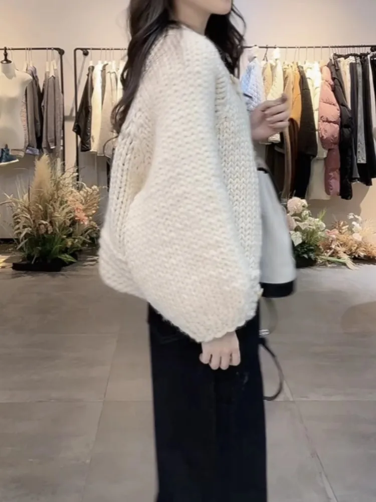 Вязаный кардиган с пышными рукавами в стиле ретро женский осенне-зимний новый