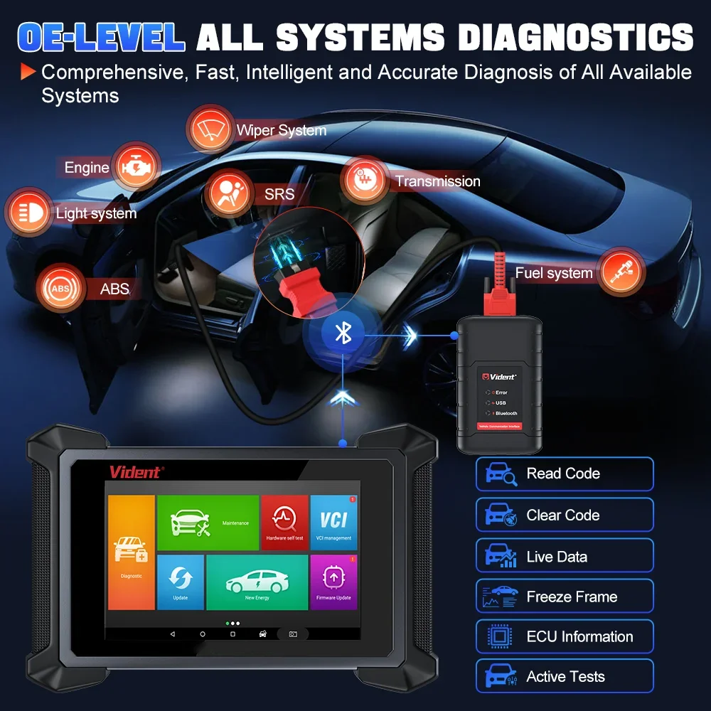 Фото НОВЫЙ диагностический сканер VIDENT ISMART810 для автомобилей, Bluetooth-сканер, активные тесты, кодирование ЭБУ, программирование ключей, 40 функций сброса, DoIP и CAN FD, OBD2, Android №3