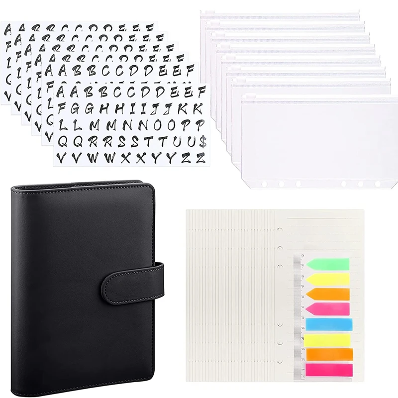 A6 Binder Cover 6-Ring Budget Planner With Pockets Refill Paper Letter Stickers For Money Saving Organizer