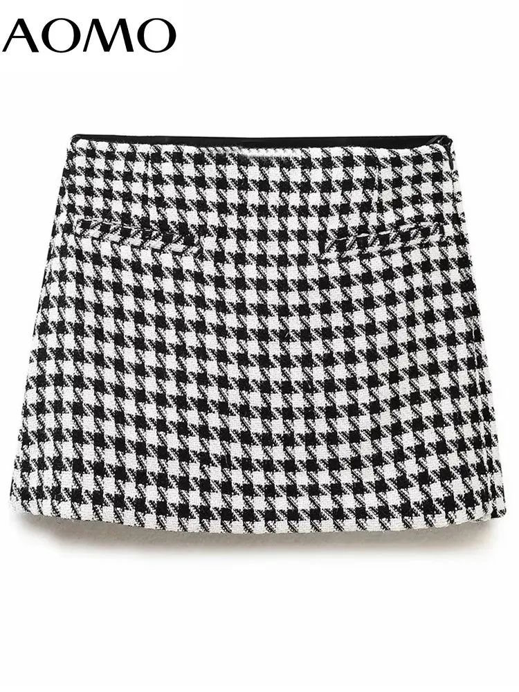 

AOMO 2022 Women Plaid Tweed Skirt Shorts Zipper OL Shorts Pantalones 6P44A