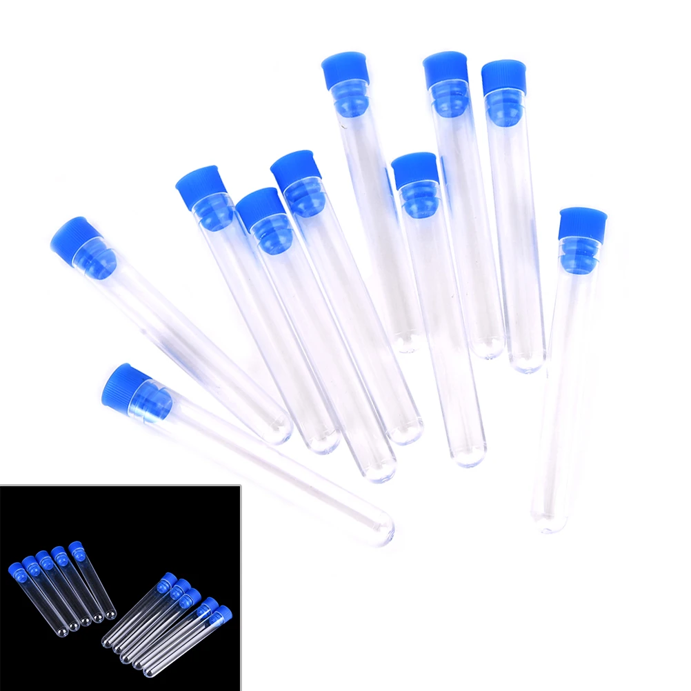 

New 10pcs Clear Plastic Test Tubes Hard Plastic Test Tube With Wing Plug for Office School Chemistry Supplies 15x100mm Plastic